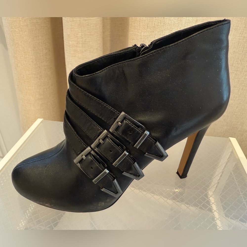 Vince Camuto Black Heeled Boots with Buckle Detail